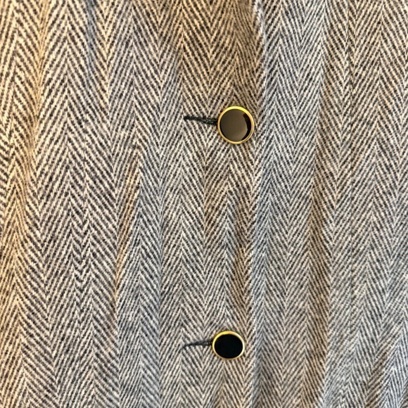 Vtg Herringbone Wool Blend Coat Black Velvet Collar Grey Womens 12 Quiet Luxury - Picture 3 of 7